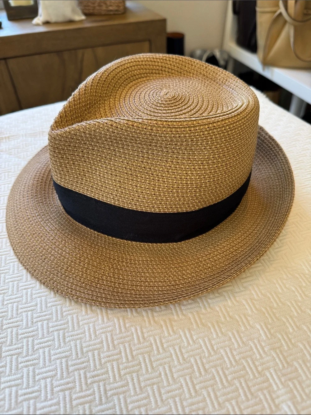 Eric Javits Classic Fedora Wofen Sun Hat with Black Trim - very good condition - Picture 2 of 10